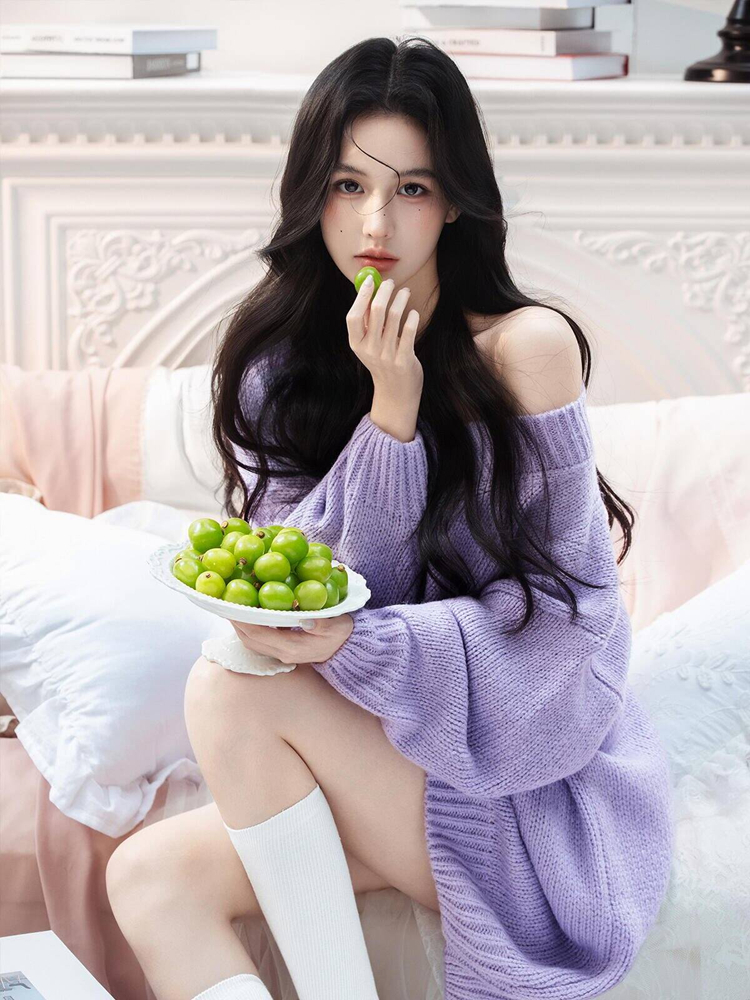 Photography Lighting Style - Autumn Winter Purple Sweater Oxygen Feel