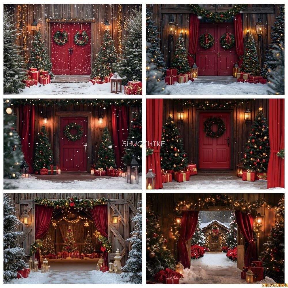 Christmas Red Barn Door Backdr - Photography Lighting Portrait incelemesi ve fiyatı