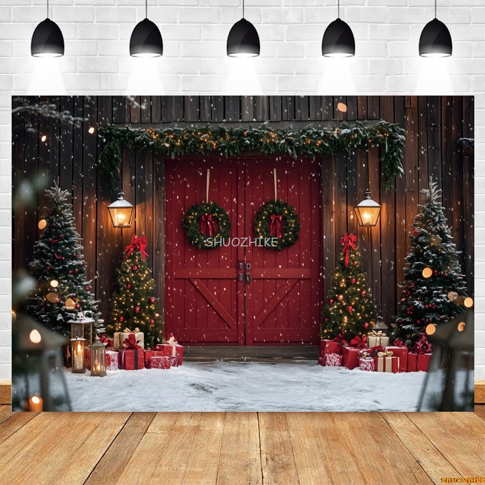 Christmas Red Barn Door Backdr - Photography Lighting Portrait incelemesi ve fiyatı
