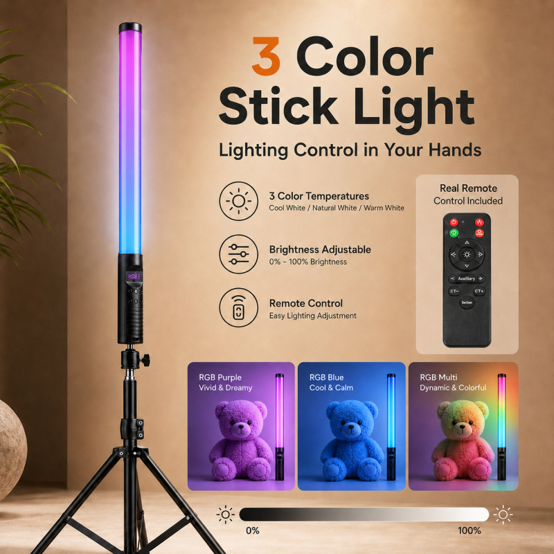RGB Handheld Video Light Wand, - Torjim Rgb Photography Video Lighting incelemesi ve fiyatı