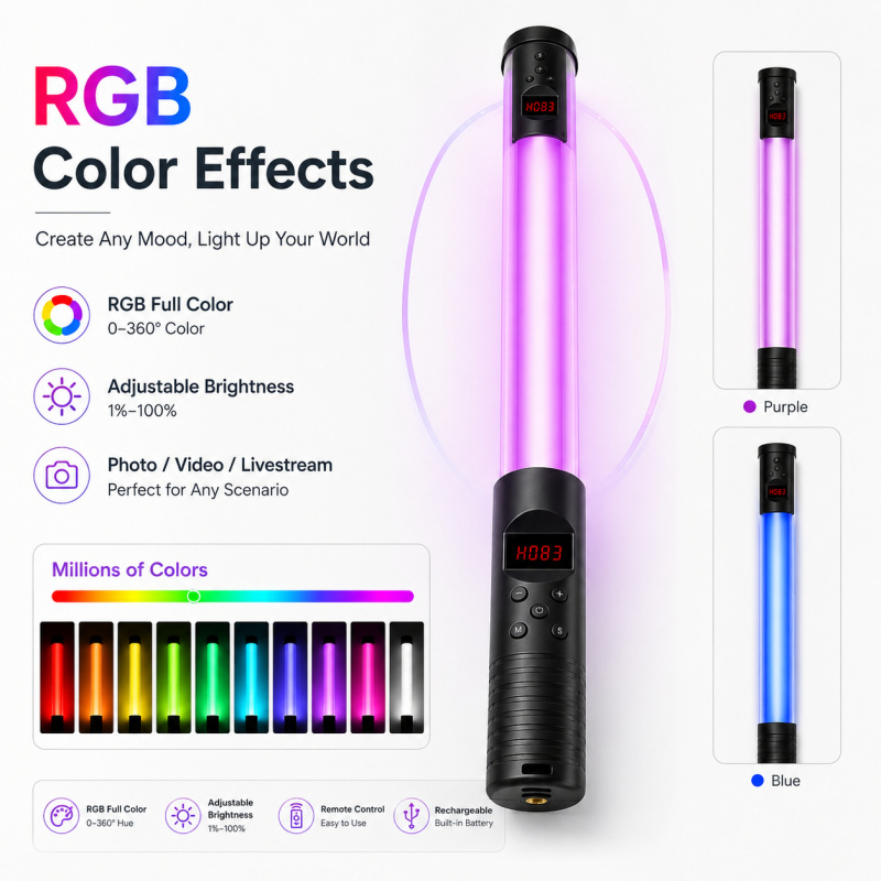 RGB Handheld Video Light Wand, - Torjim Rgb Photography Video Lighting incelemesi ve fiyatı