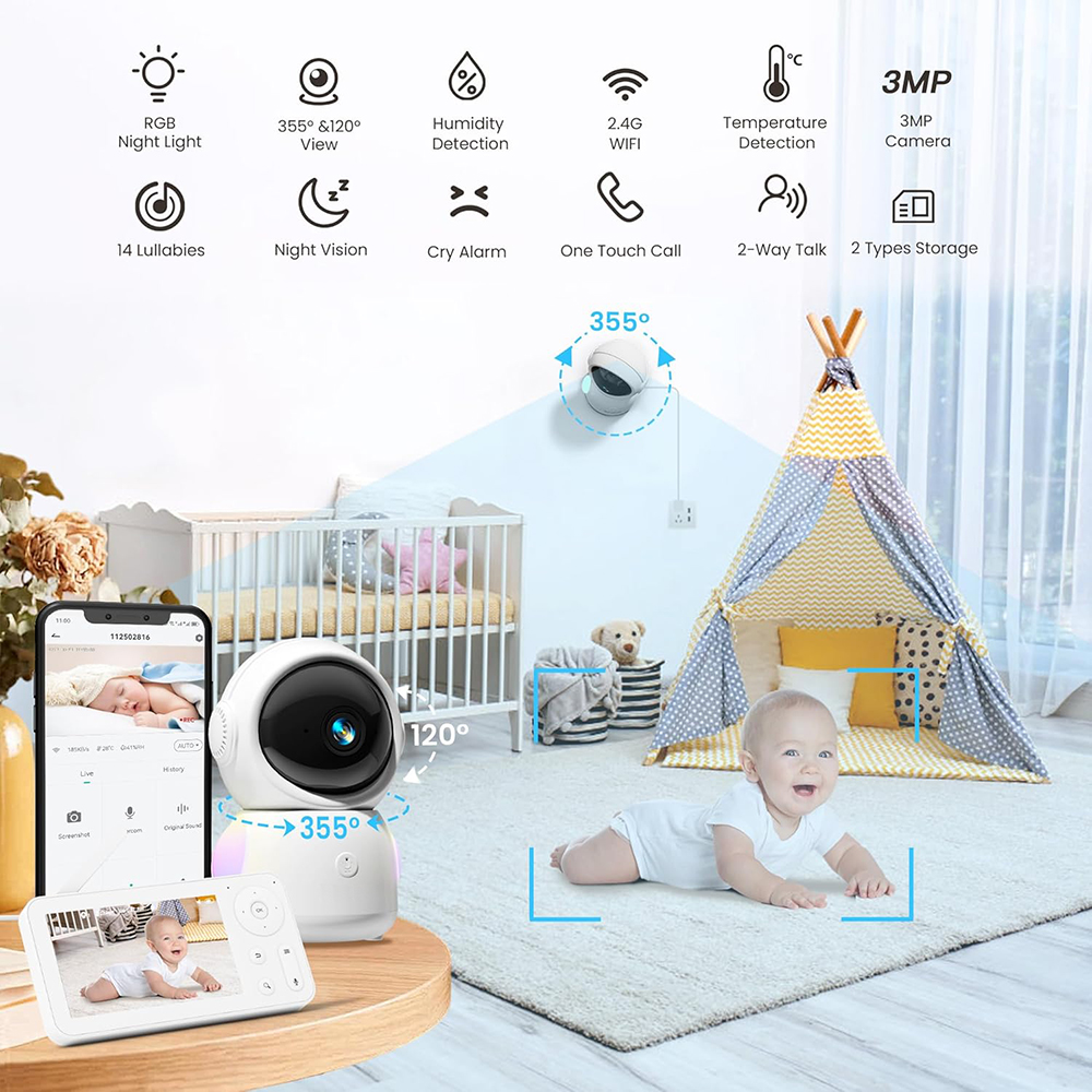 2K Baby Monitor with 2 Cameras - Torjim Rgb Photography Video Lighting incelemesi ve fiyatı