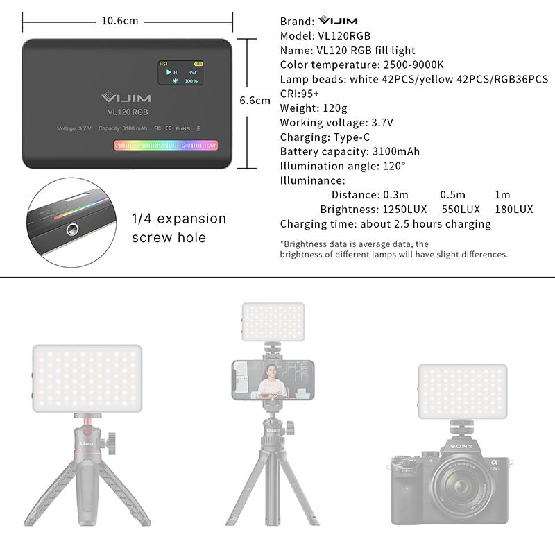Ulanzi VL120 RGB Camera Video  - Torjim Rgb Photography Video Lighting incelemesi ve fiyatı